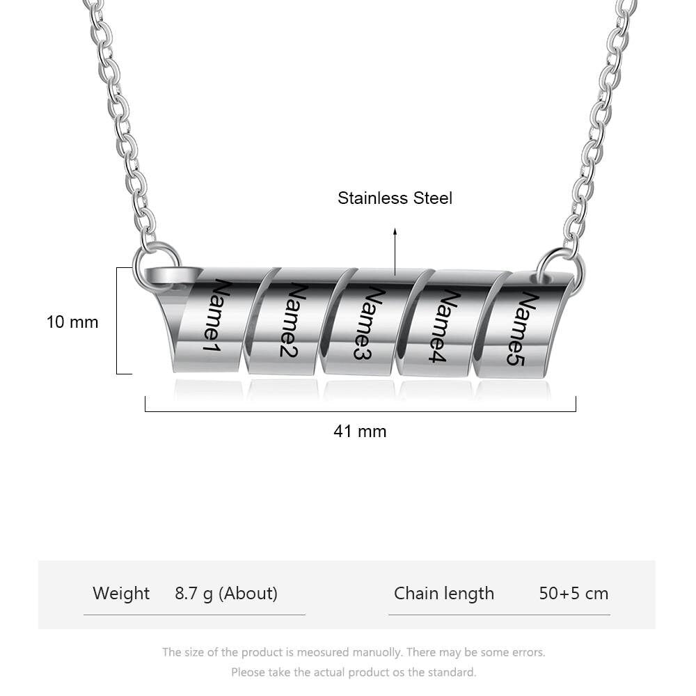 Personalized Engraving 5 Names Necklaces Stainless Steel Chain Necklaces for Men Gifts for Boyfriend Customized Necklaces