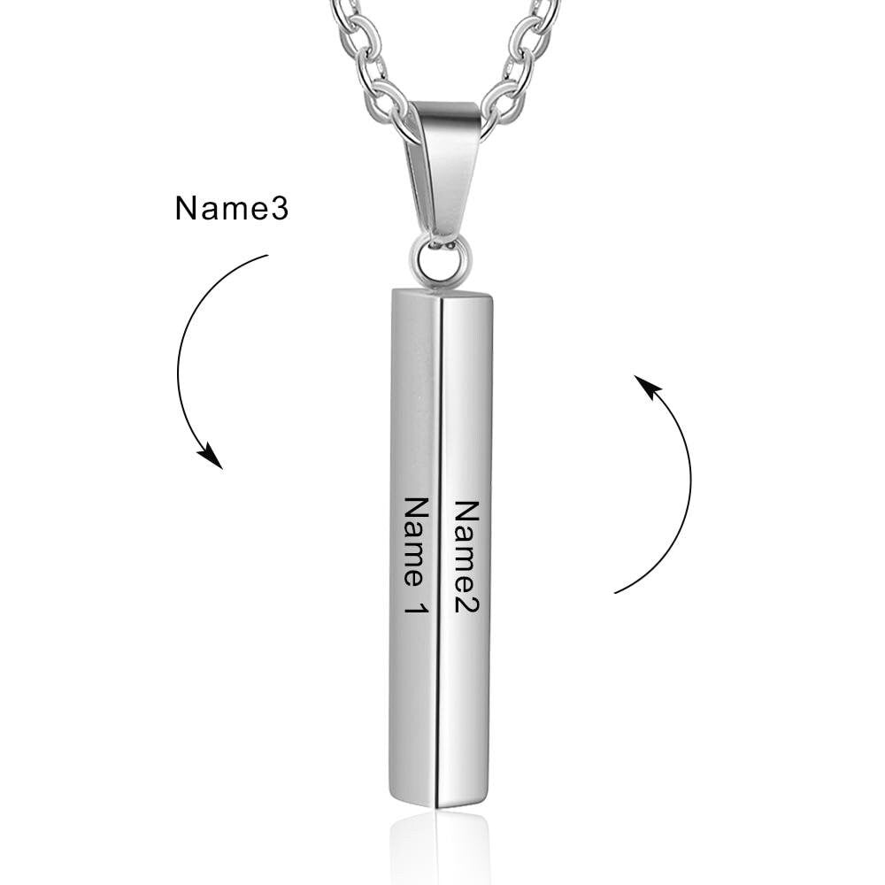 Customized Vertical Bar Necklaces for Men Personalized Stainless Steel 3 Sides Engraved Pendant Necklaces Fathers Gifts Customized Necklaces