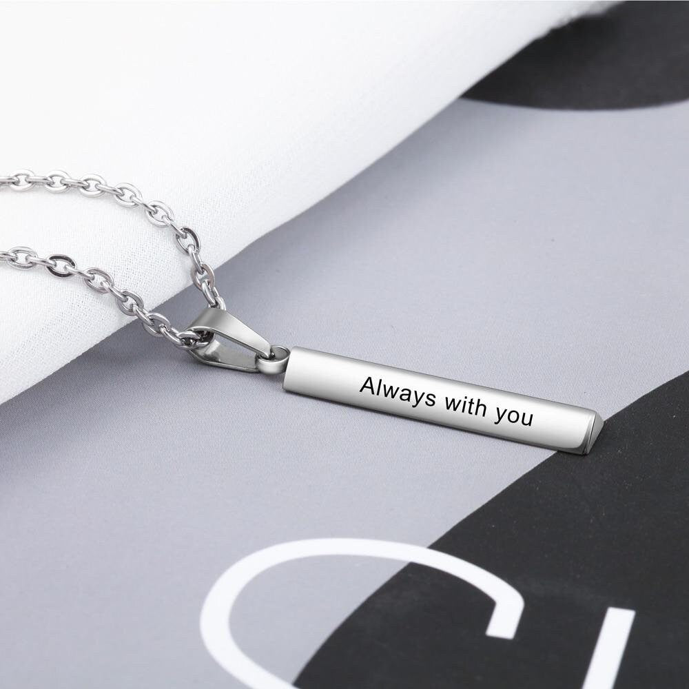 Customized Vertical Bar Necklaces for Men Personalized Stainless Steel 3 Sides Engraved Pendant Necklaces Fathers Gifts Customized Necklaces