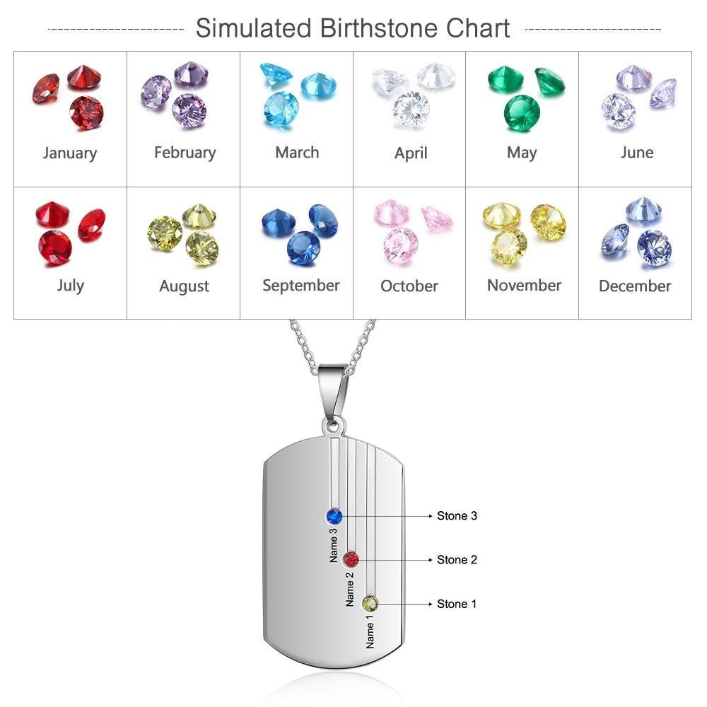 Customized Engraved Name Square Pendant Necklace Personalized 12 Month Birthstone Necklace Gift for Family Customized Necklaces
