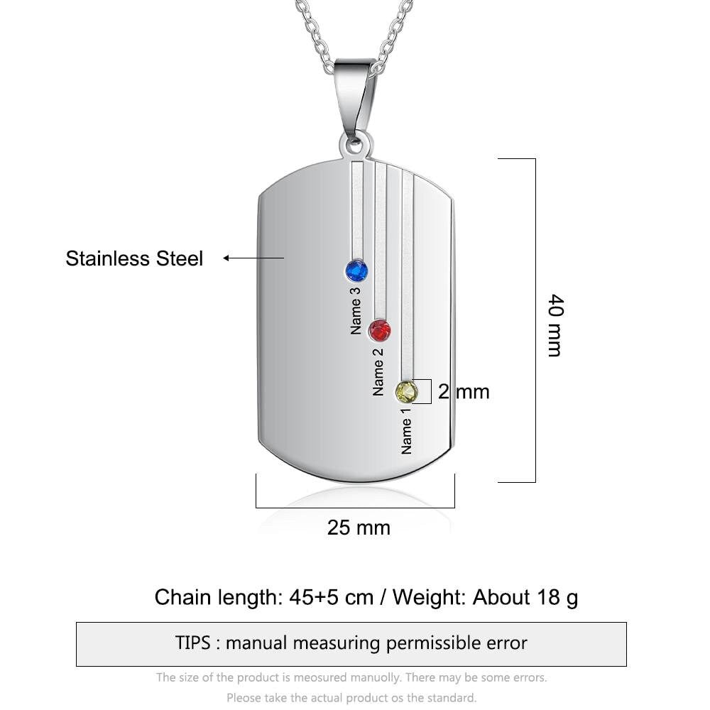 Customized Engraved Name Square Pendant Necklace Personalized 12 Month Birthstone Necklace Gift for Family Customized Necklaces