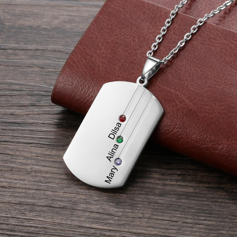 Customized Engraved Name Square Pendant Necklace Personalized 12 Month Birthstone Necklace Gift for Family Customized Necklaces