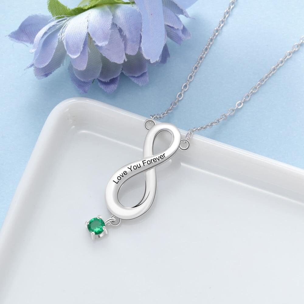 Personalized Engraved Infinity Love Necklace for Women Customized Birthstone Pendant Jewelry Unique Gift for Her Customized Necklaces