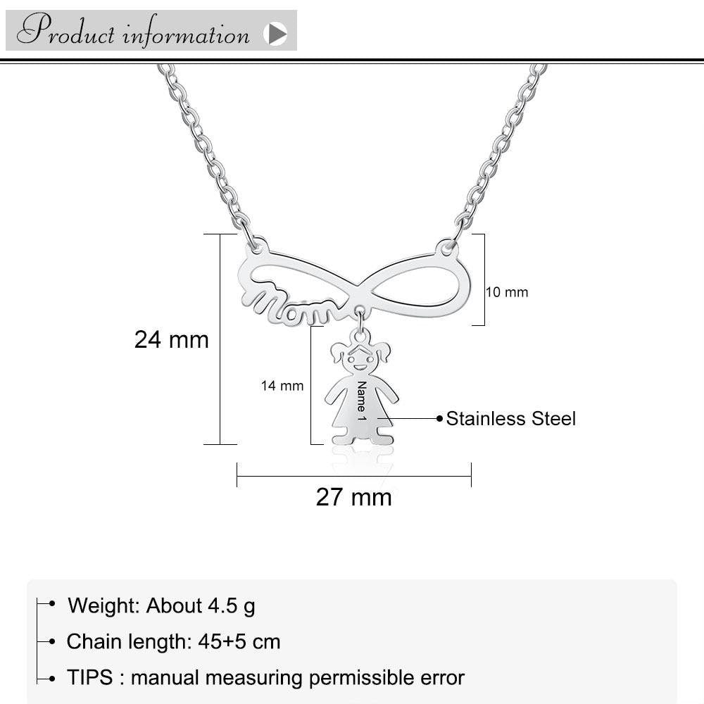 Personalized Infinity Necklaces Charm Stainless Steel Pendant Mom Gift Engraved Names Memory Family Jewelry for Women Customized Necklaces