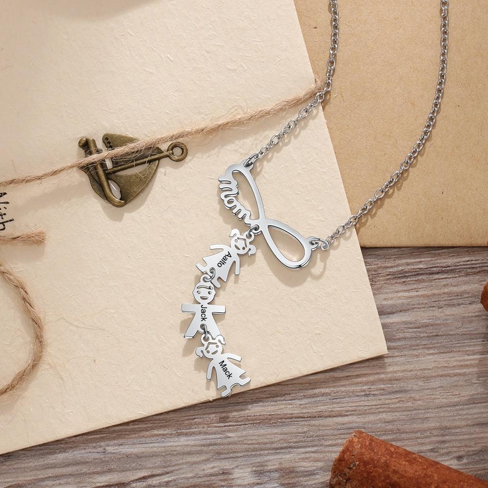 Personalized Infinity Necklaces Charm Stainless Steel Pendant Mom Gift Engraved Names Memory Family Jewelry for Women Customized Necklaces