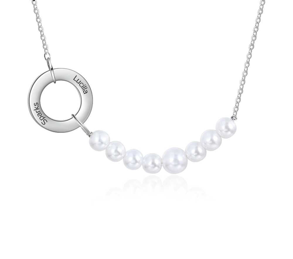 Personalized Name Engraving Simulated Pearl Circle Necklace Customized Chain Necklaces for Women New Christmas Gifts Customized Necklaces