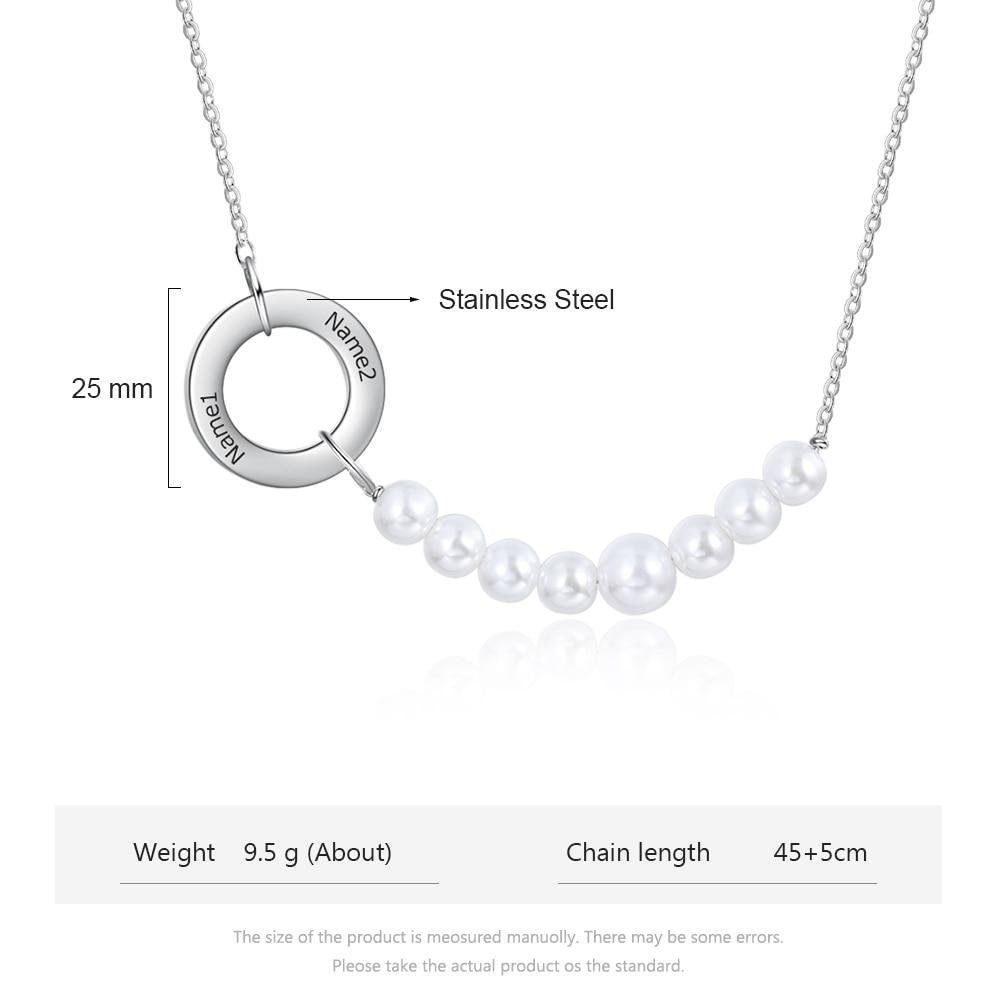 Personalized Name Engraving Simulated Pearl Circle Necklace Customized Chain Necklaces for Women New Christmas Gifts Customized Necklaces