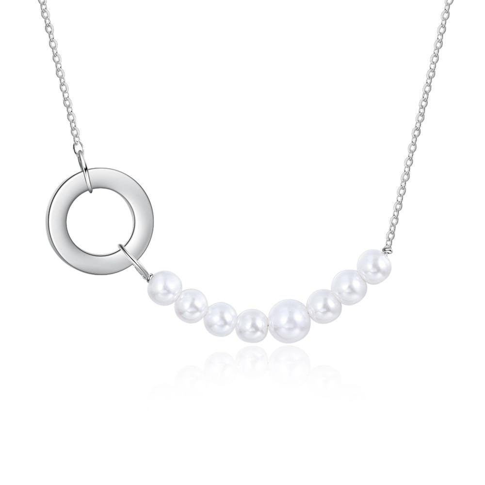 Personalized Name Engraving Simulated Pearl Circle Necklace Customized Chain Necklaces for Women New Christmas Gifts Customized Necklaces