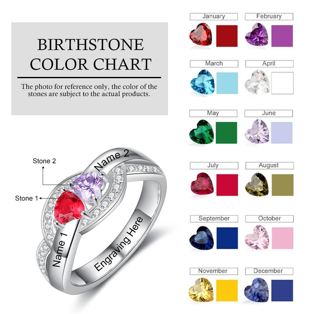 Personalized Engraving Rings for Women Custom 2 Birthstones Sterling Silver Promise Engagement Ring Gifts for Her Rings