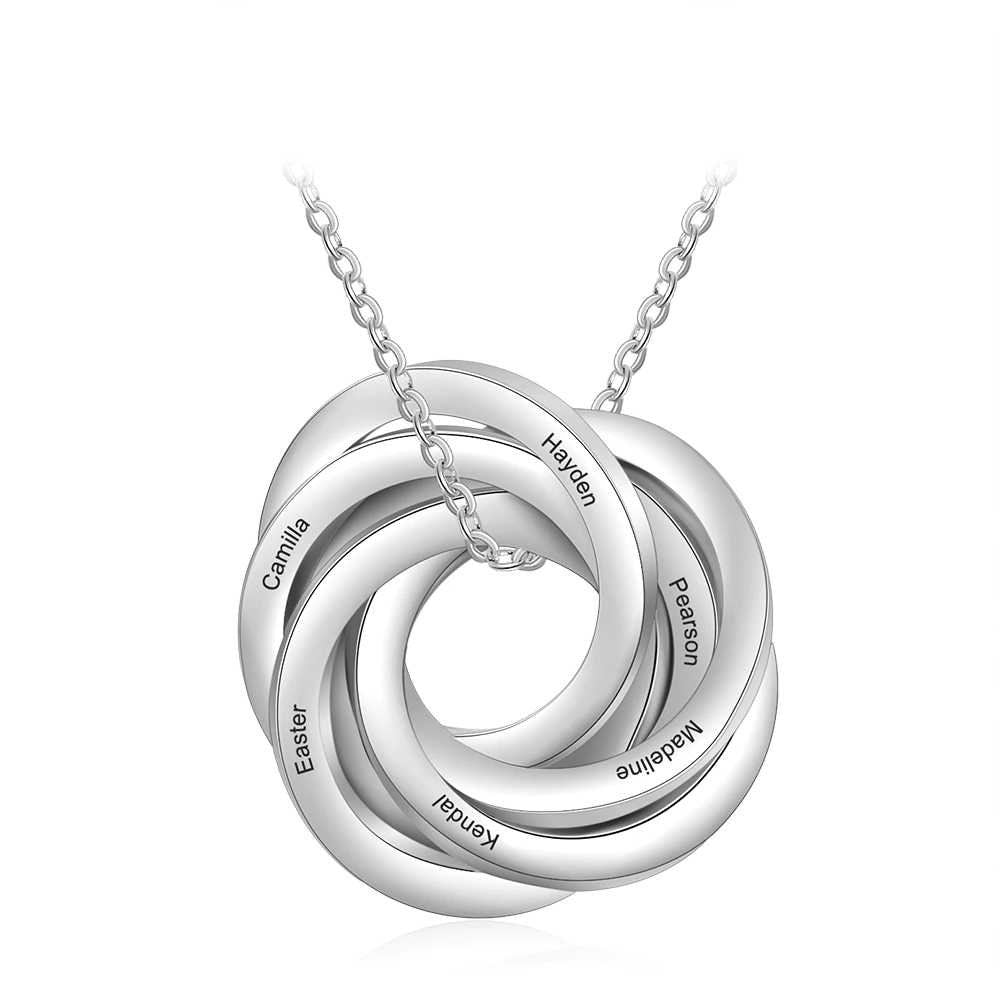 Personalized 6 Names Engraved Necklace Customized Jewelry Gift Stainless Steel Intertwined Circle Necklaces for Women Customized Necklaces