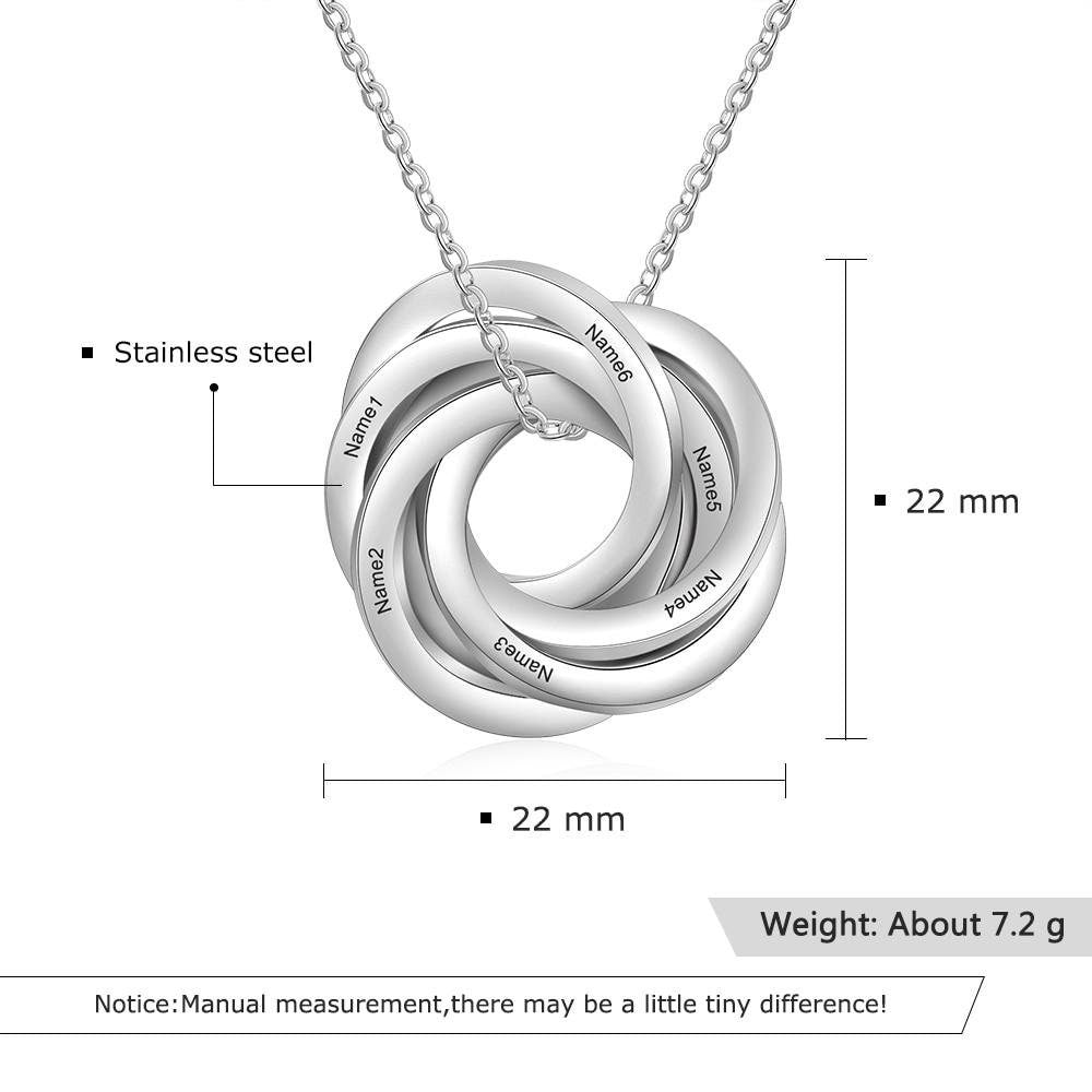 Personalized 6 Names Engraved Necklace Customized Jewelry Gift Stainless Steel Intertwined Circle Necklaces for Women Customized Necklaces