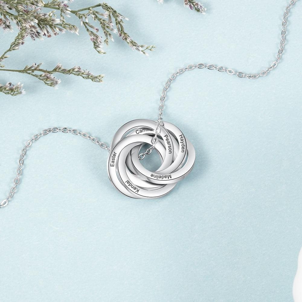 Personalized 6 Names Engraved Necklace Customized Jewelry Gift Stainless Steel Intertwined Circle Necklaces for Women Customized Necklaces