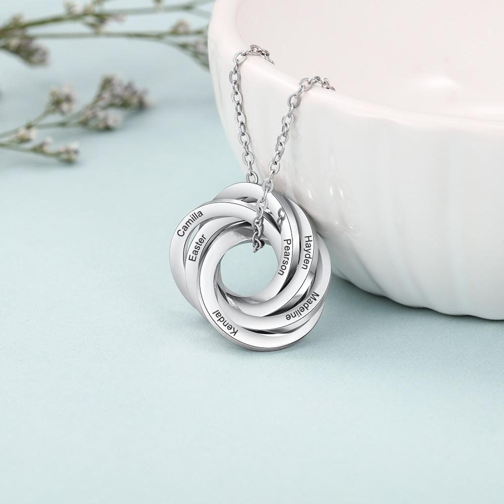 Personalized 6 Names Engraved Necklace Customized Jewelry Gift Stainless Steel Intertwined Circle Necklaces for Women Customized Necklaces