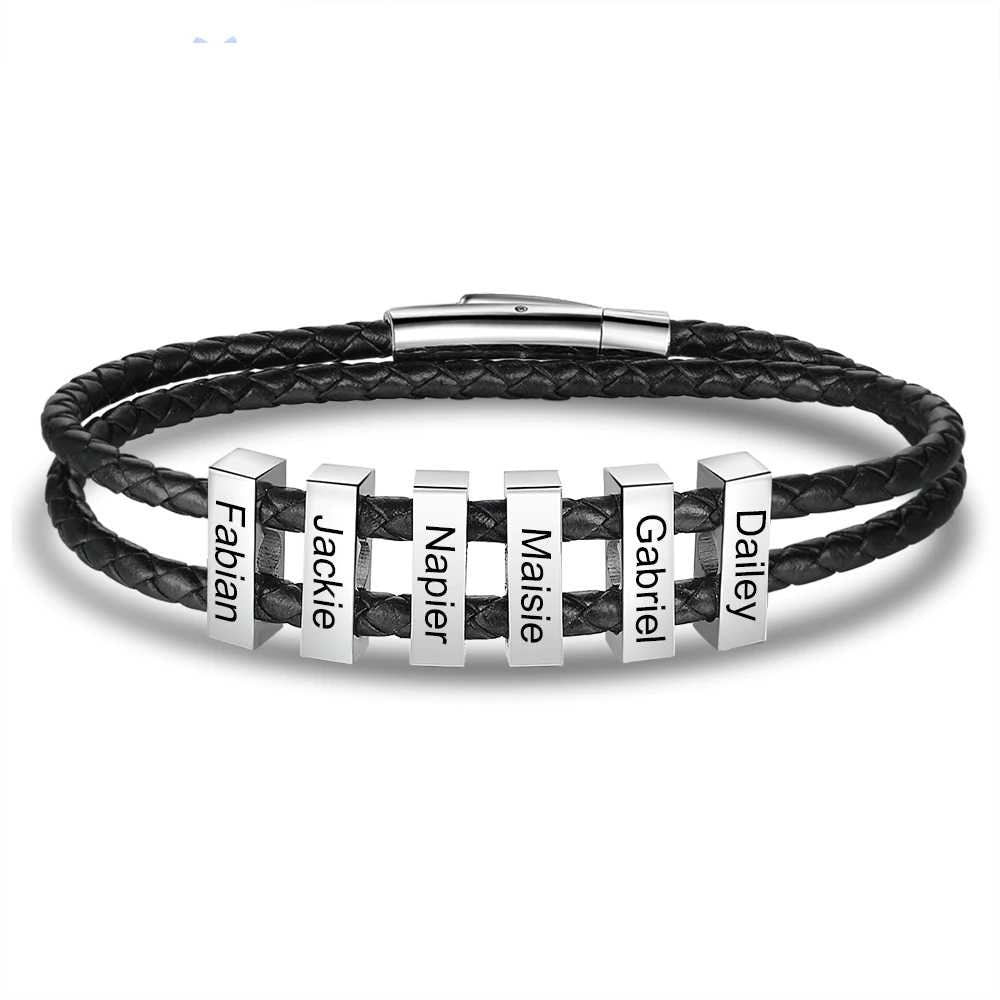 Personalized Engrave Vertical 2-6 Bar Bracelets for Men Customized Family Name Stainless Steel Leather Bracelet Gift Customized Bracelets