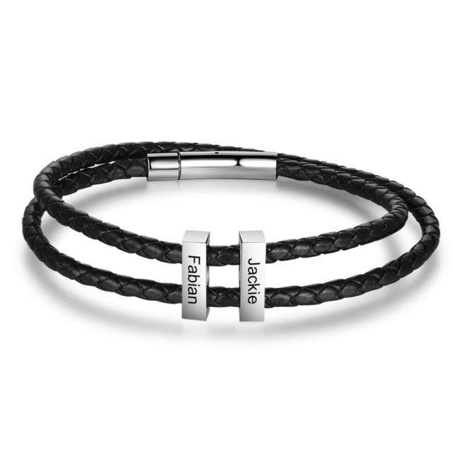 Personalized Engrave Vertical 2-6 Bar Bracelets for Men Customized Family Name Stainless Steel Leather Bracelet Gift Customized Bracelets