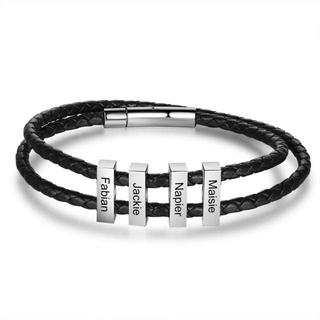 Personalized Engrave Vertical 2-6 Bar Bracelets for Men Customized Family Name Stainless Steel Leather Bracelet Gift Customized Bracelets