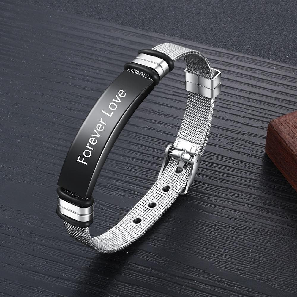 Personalized Stainless Steel Name Bar Bracelets & Bangles Customized Engraving Belt Buckle Bracelets for Men Vintage Jewelry Customized
