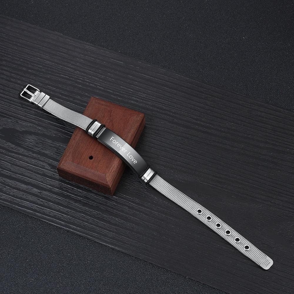 Personalized Stainless Steel Name Bar Bracelets & Bangles Customized Engraving Belt Buckle Bracelets for Men Vintage Jewelry Customized