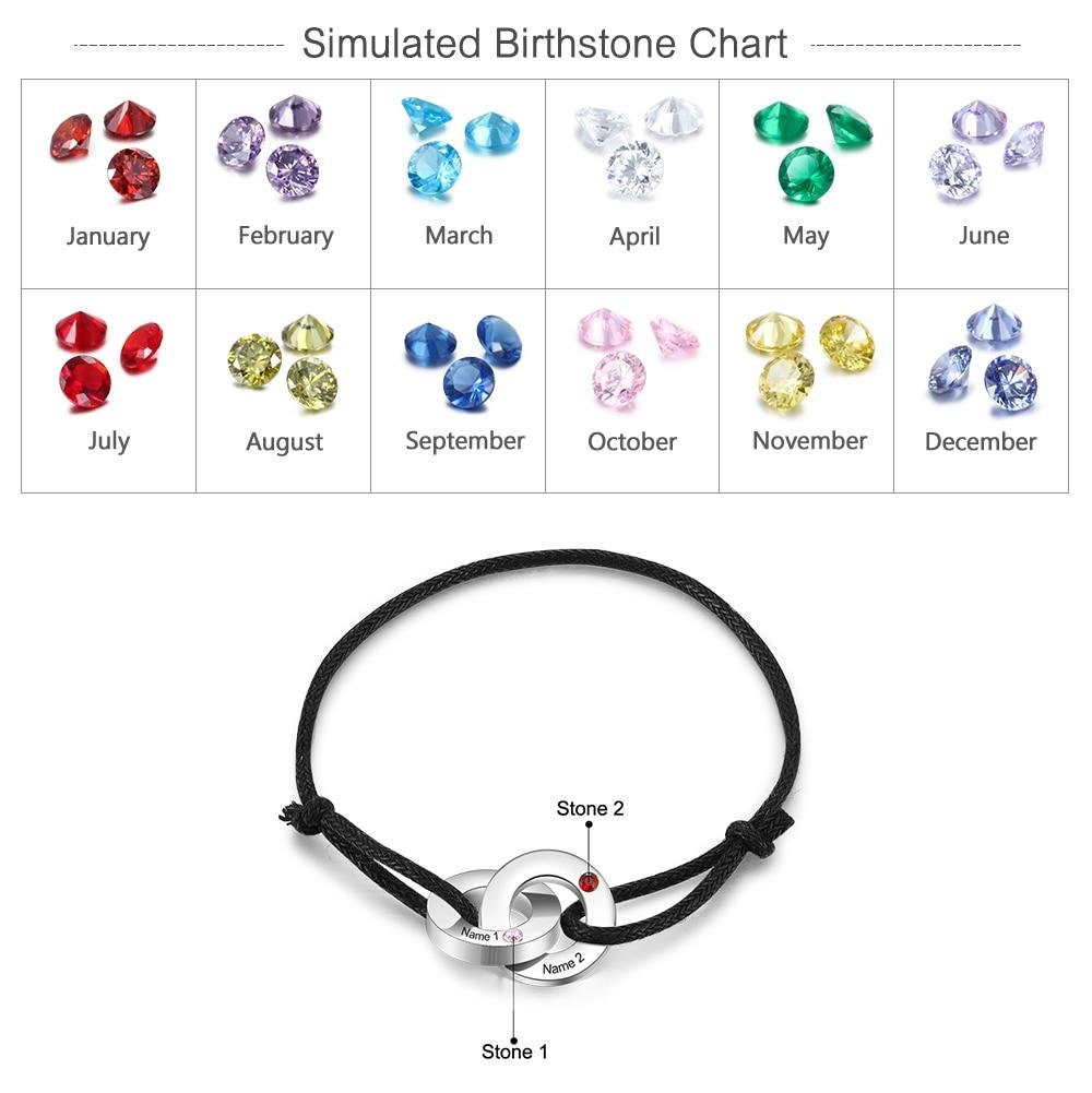 Personalized Engrave 2 Names Bracelets for Men Custom Birthstone Stainless Steel Interlocked Circle Bracelet Men's Gift Customized Bracelets