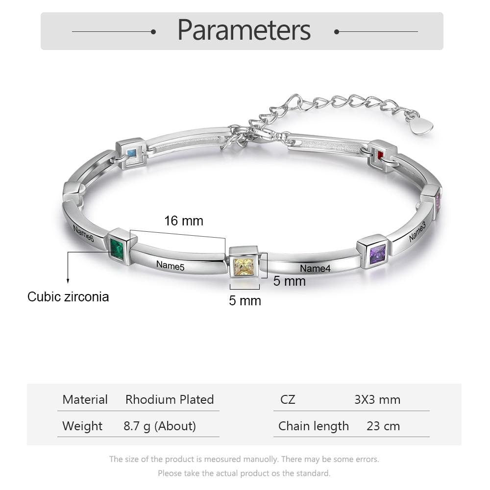 Personalized Square Birthstone Bracelets & Bangles Customized 8 Names Engraved Bracelets for Mother Xmas Gifts Customized Bracelets