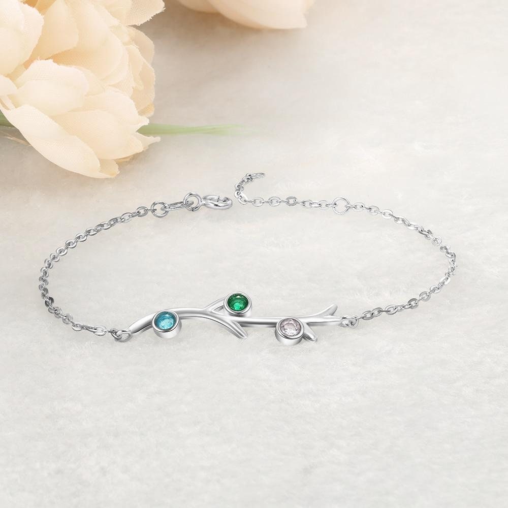 Customized 3 Birthstones Bracelets for Women Branch Bracelets & Bangles Personalized Gift Wedding Jewelry Customized Bracelets