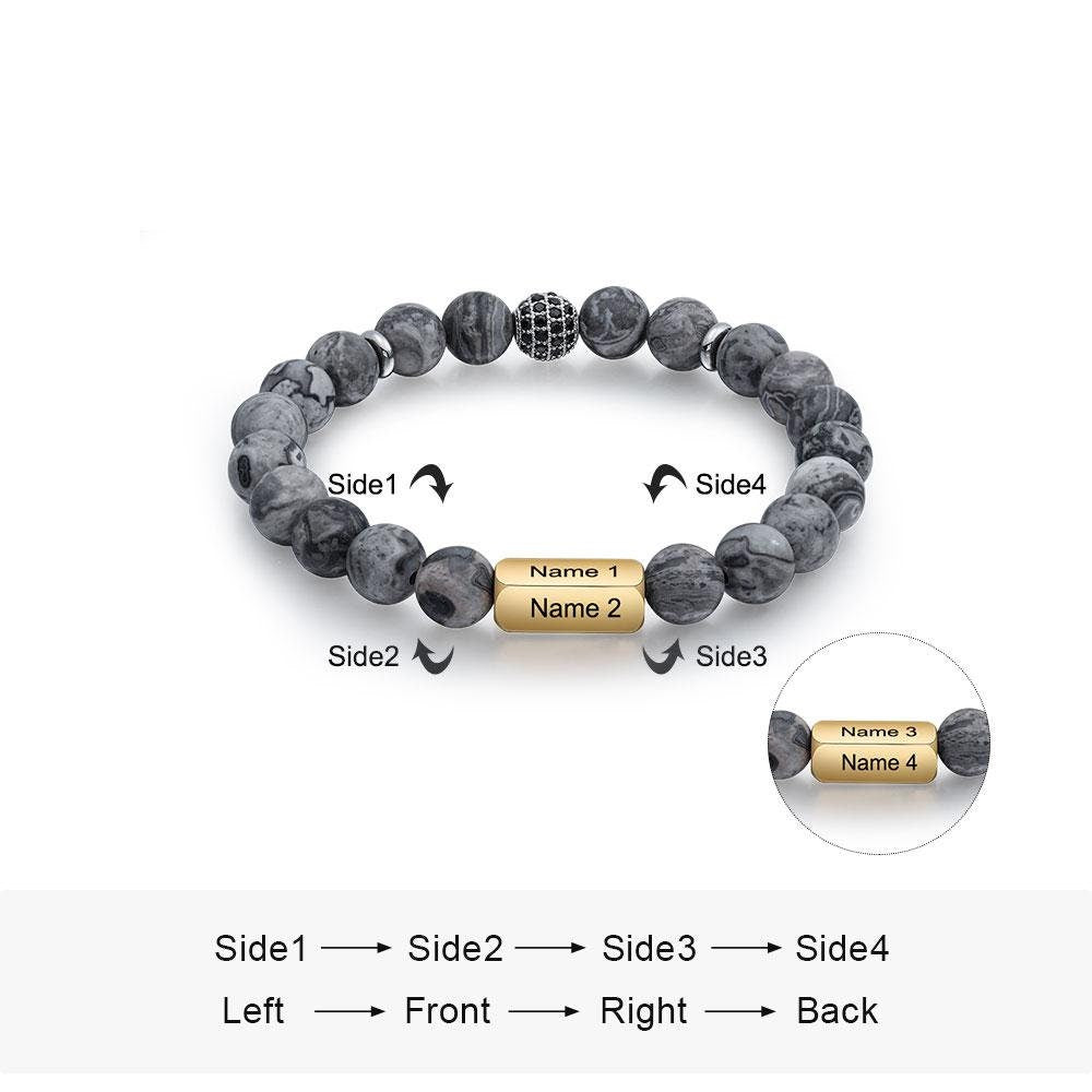 Customize 4 Sides Engraved Bracelets for Men Gold color Personalized Men's Beaded Chain Bracelet Gifts for Father Customized Bracelets