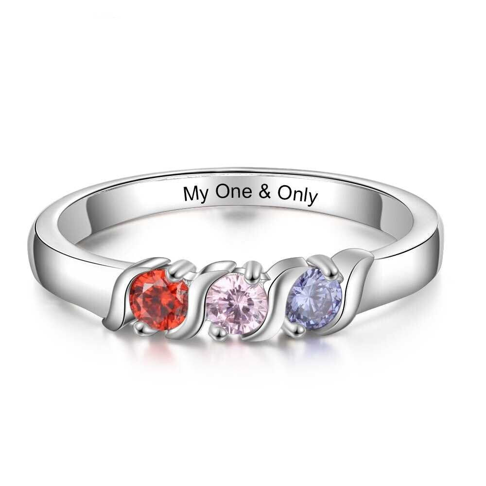 Personalized Engraved Name Promise Rings for Women Customized 3 Birthstones Mother Ring Gift for Family Customized Rings