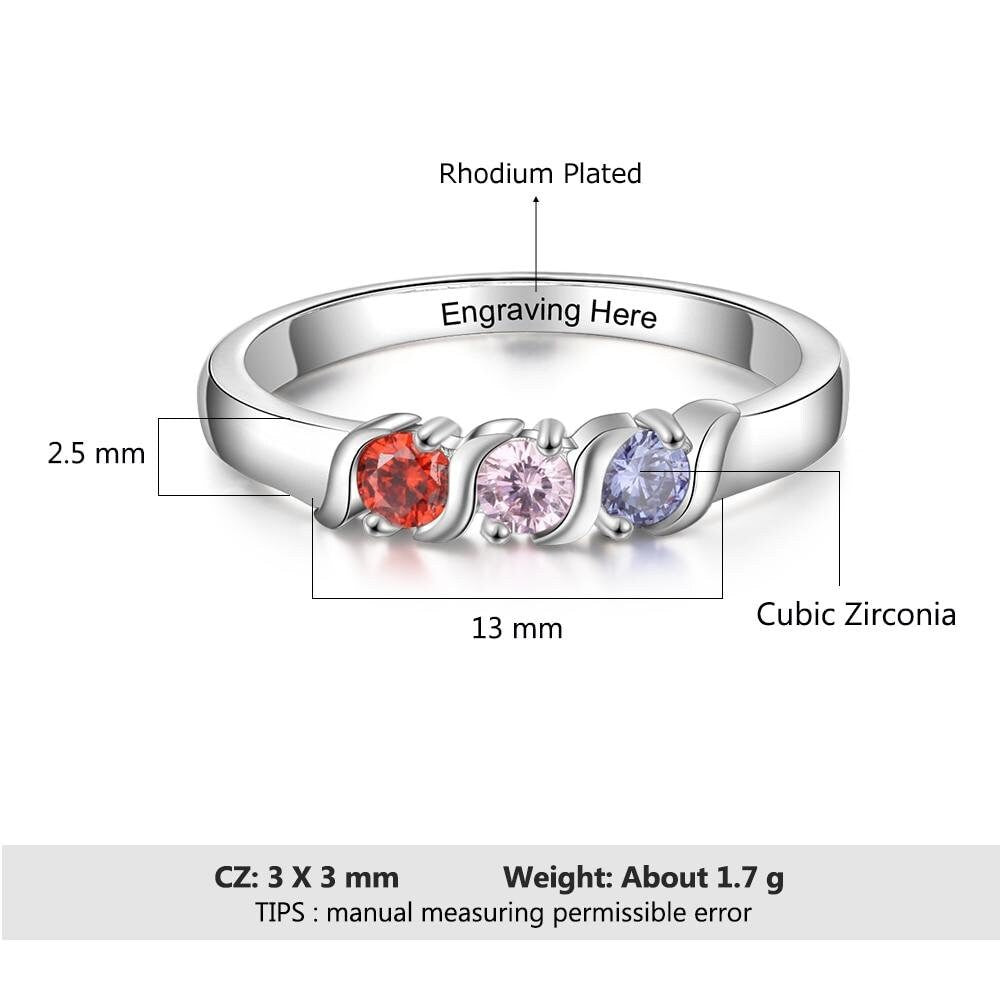 Personalized Engraved Name Promise Rings for Women Customized 3 Birthstones Mother Ring Gift for Family Customized Rings