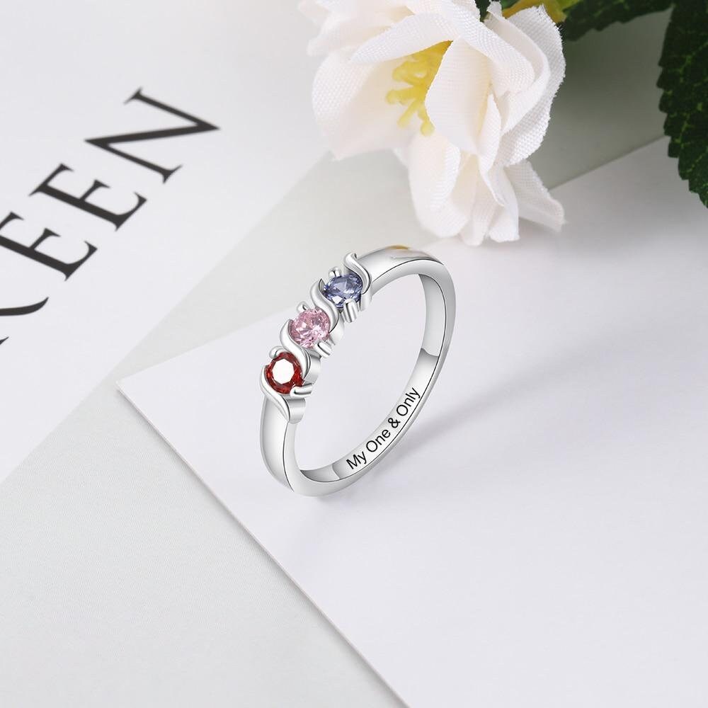 Personalized Engraved Name Promise Rings for Women Customized 3 Birthstones Mother Ring Gift for Family Customized Rings