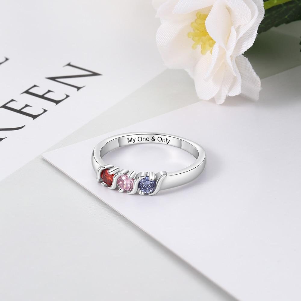 Personalized Engraved Name Promise Rings for Women Customized 3 Birthstones Mother Ring Gift for Family Customized Rings