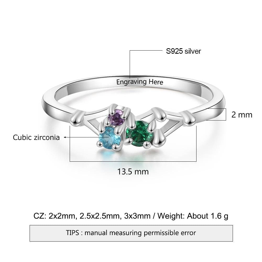 Personalized Rings with 3 Birthstones Custom Name Mother Rings for Women Sterling Silver Engraved Jewelry Gift Rings