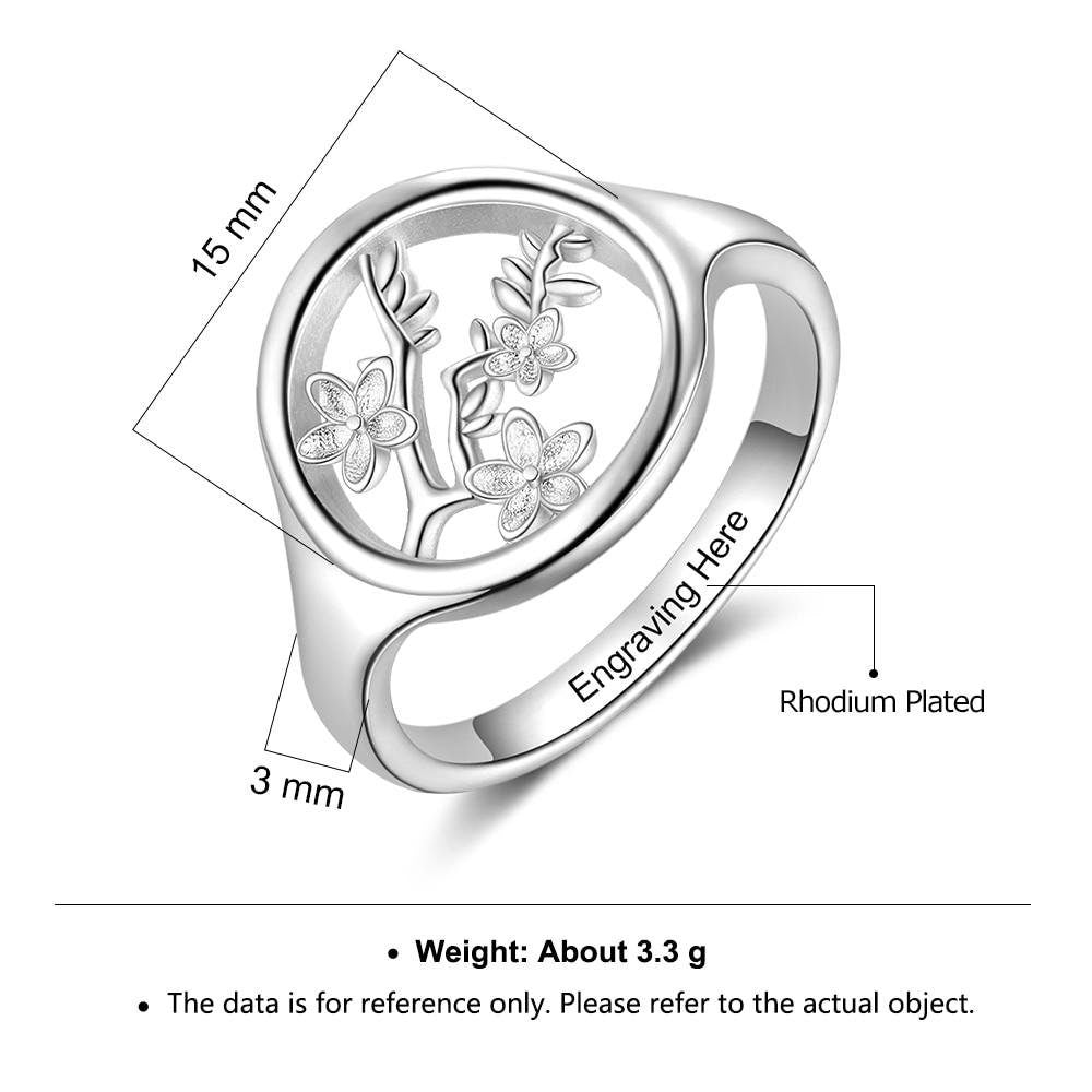 Customized Engraving Branches Leaves Blossom Rings for Women Personalized Name Wedding Rings Female Jewelry Customized Rings