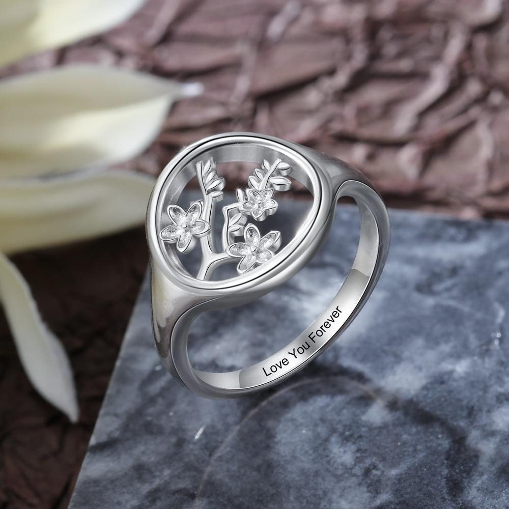 Customized Engraving Branches Leaves Blossom Rings for Women Personalized Name Wedding Rings Female Jewelry Customized Rings