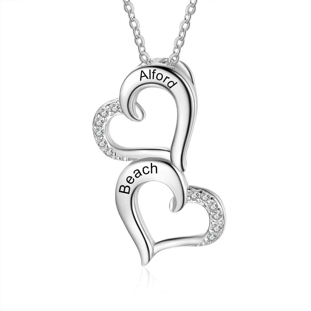 Personalized Name Necklace Engraved Pendant Necklace Customized Sterling Silver Double Heart Couples Necklaces Fine Jewelry Necklaces