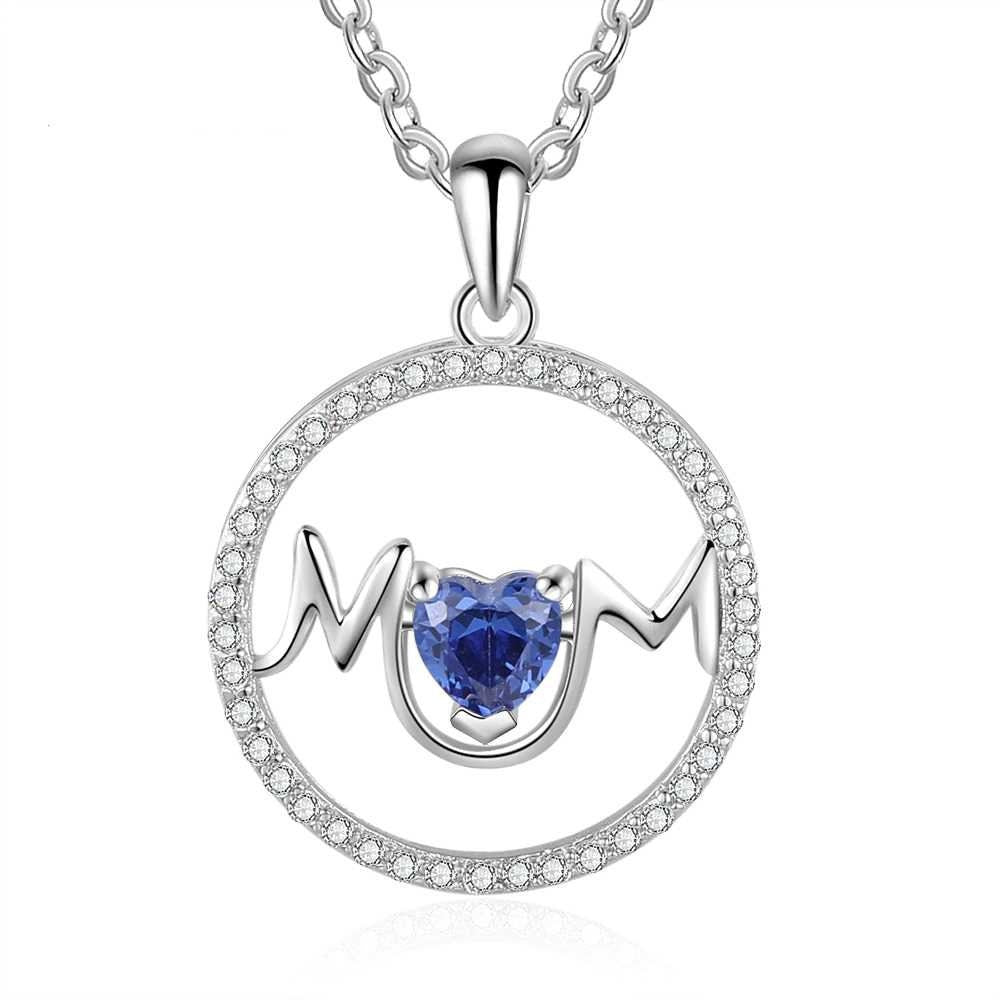 Personalized Customize Heart Birthstone Necklaces & Pendants MOM Circle Necklace with Cubic Zirconia Mothers Day Gift Customized Necklaces