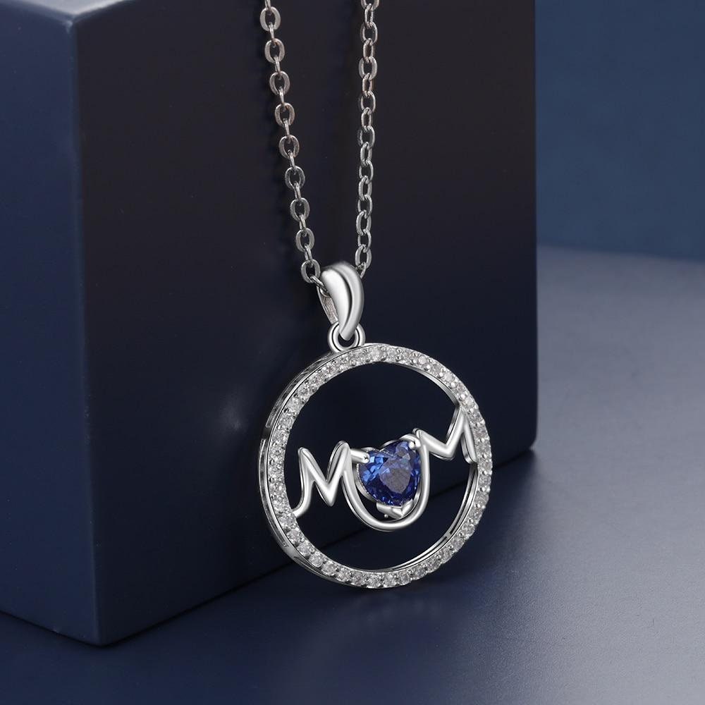 Personalized Customize Heart Birthstone Necklaces & Pendants MOM Circle Necklace with Cubic Zirconia Mothers Day Gift Customized Necklaces