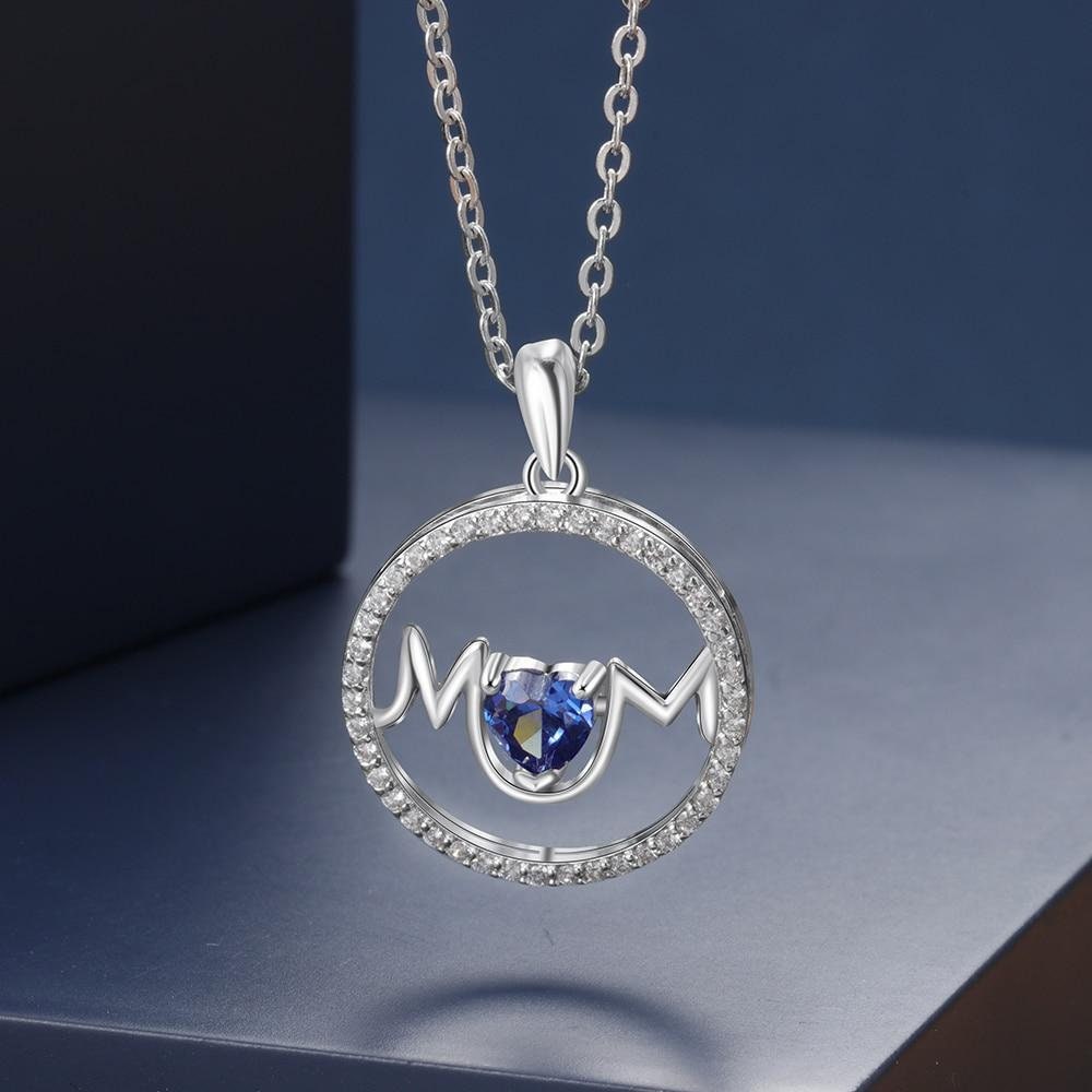 Personalized Customize Heart Birthstone Necklaces & Pendants MOM Circle Necklace with Cubic Zirconia Mothers Day Gift Customized Necklaces