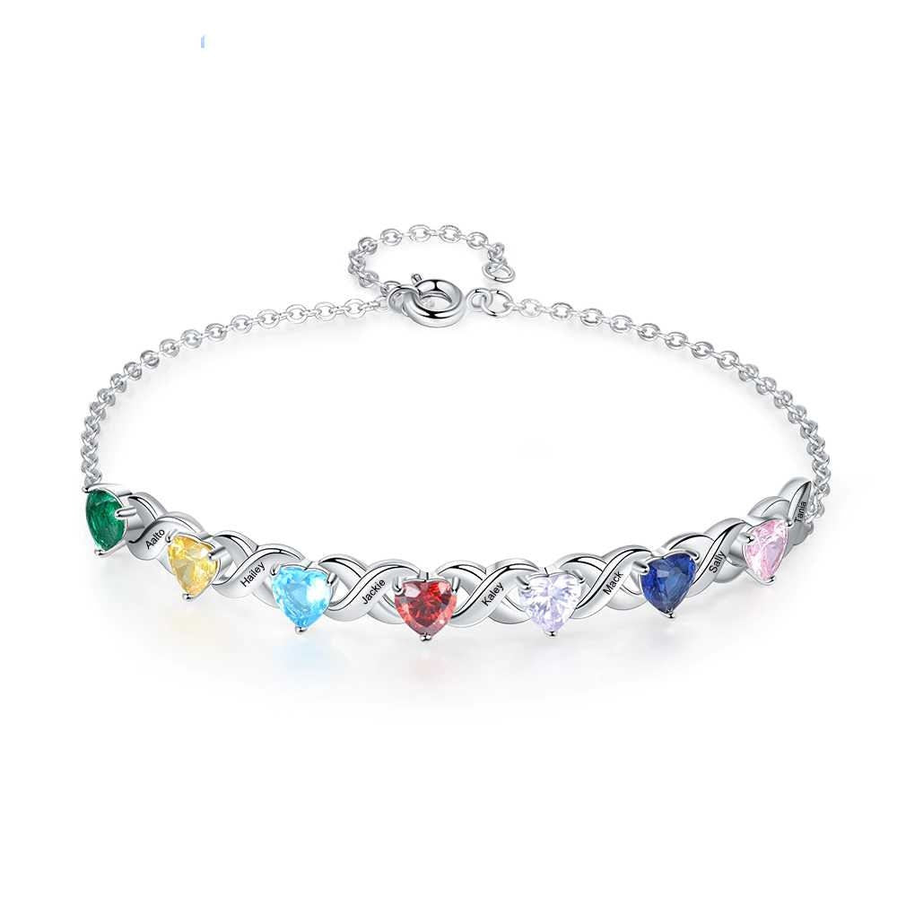 Personalized Inlaid 2-7 Heart Birthstone Bracelets for Women Customized Engraved Name Family Bracelet Mother's Day Gift Customized Bracelets