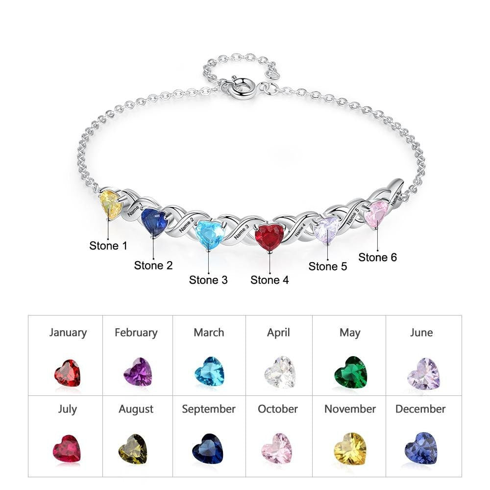 Personalized Inlaid 2-7 Heart Birthstone Bracelets for Women Customized Engraved Name Family Bracelet Mother's Day Gift Customized Bracelets