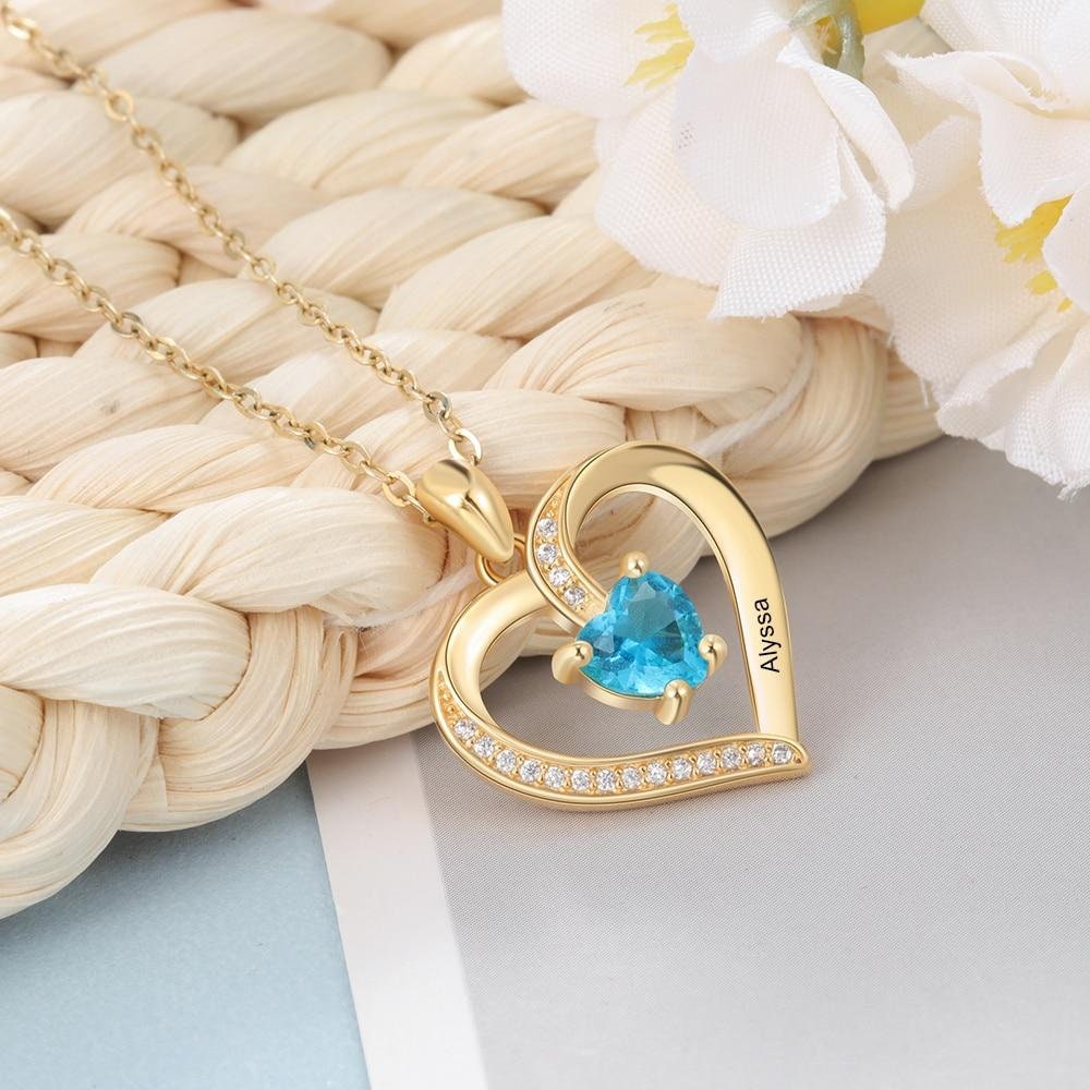 Personalized Engraving Name Heart Pendant Necklace Custom Birthstone Necklace Women Jewelry Gift Customized Necklaces