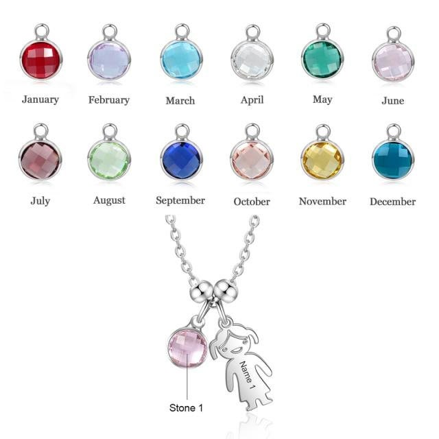 Personalized Boy Girl Pendant Necklace with Birthstone Stainless Steel Customize Engraved Kids Name Necklaces for Women Customized Necklaces