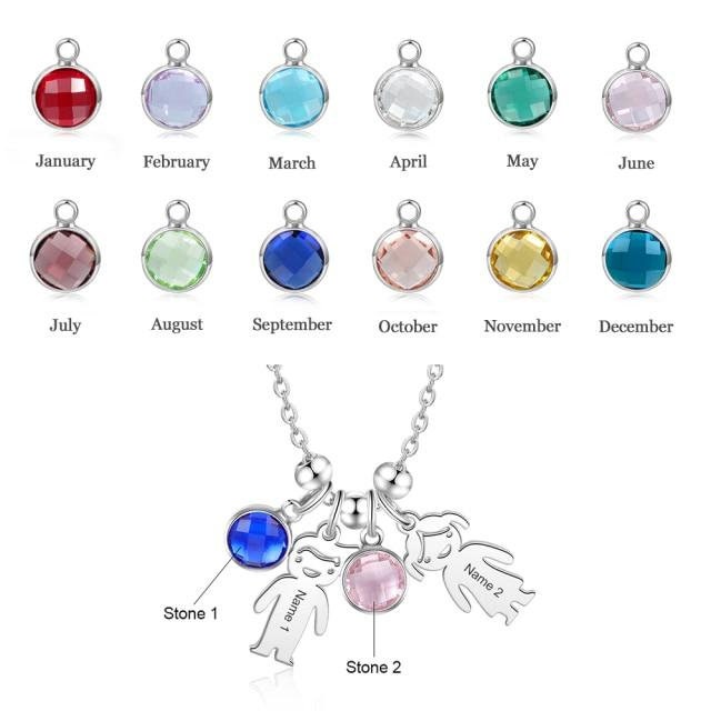Personalized Boy Girl Pendant Necklace with Birthstone Stainless Steel Customize Engraved Kids Name Necklaces for Women Customized Necklaces
