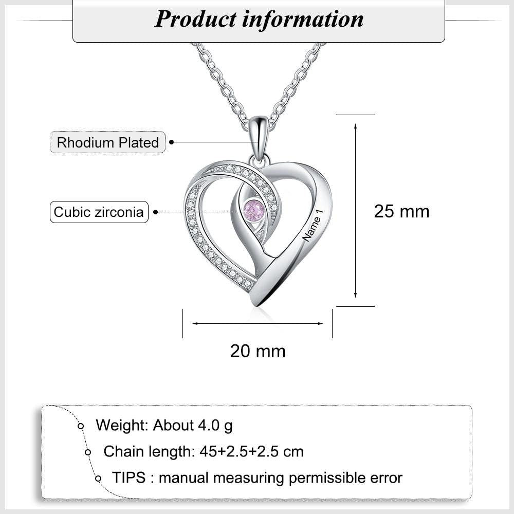 Personalized Necklaces Heart Pendant Cubic Zircon Jewelry Customized Birthstone Engraved Name Charm Gift for Women Customized Necklaces