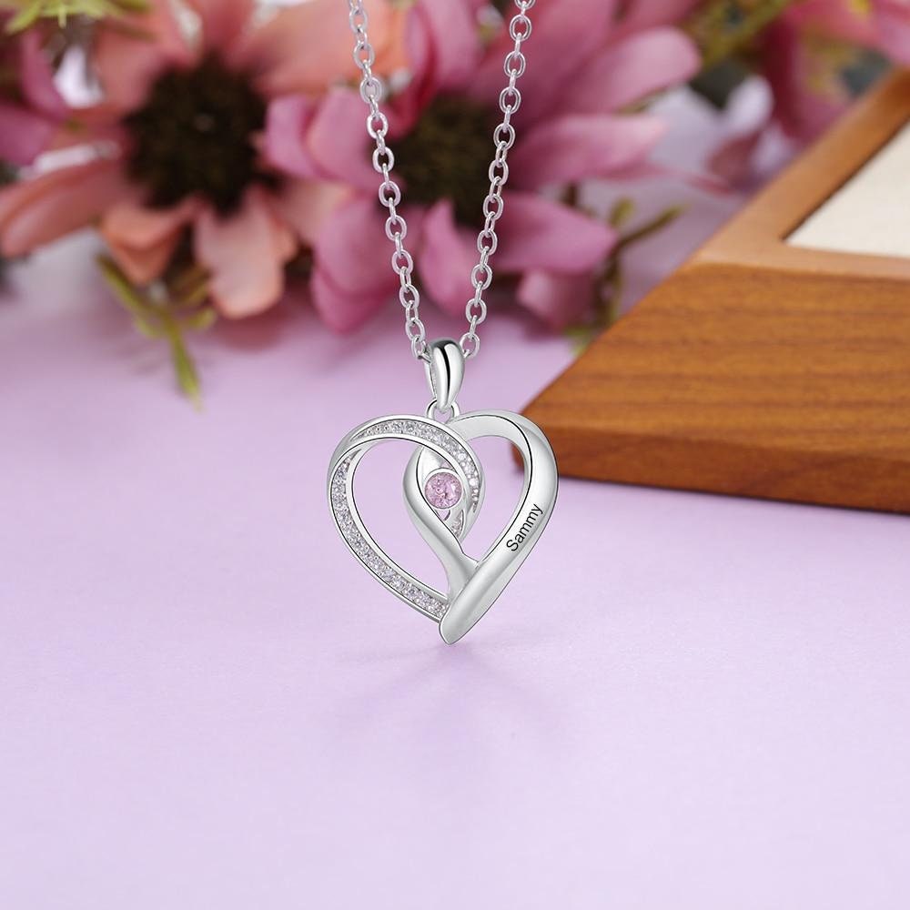 Personalized Necklaces Heart Pendant Cubic Zircon Jewelry Customized Birthstone Engraved Name Charm Gift for Women Customized Necklaces
