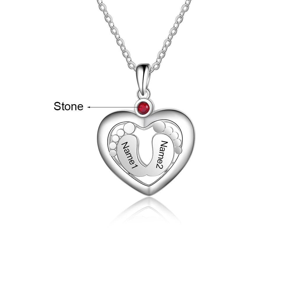 Personalized Baby Feet Heart Necklace Customized Birthstone Engraved Name Charm Jewelry Memory Gift for Women Customized Necklaces