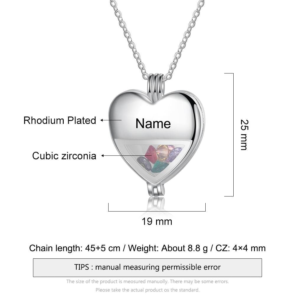 Personalized Multiple Birthstone Heart Locket Necklace Custom Name Engraved Pendant Jewelry Gifts for Women Customized Necklaces