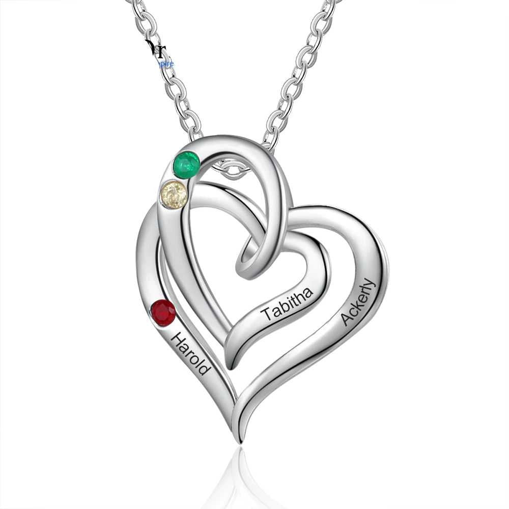 Personalized Inlaid Birthstone Love Heart Necklace Customized Name Engraving Necklace Couple's Gifts Customized Necklaces