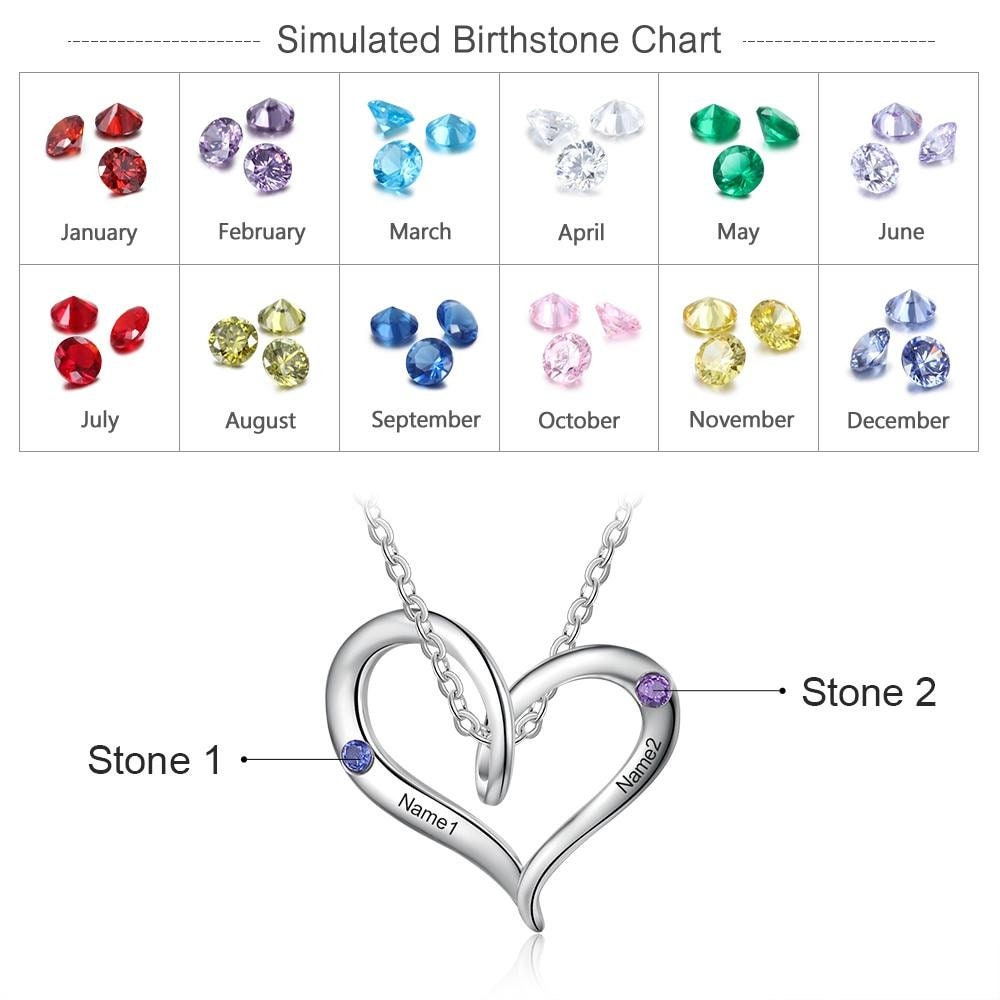 Personalized Inlaid Birthstone Love Heart Necklace Customized Name Engraving Necklace Couple's Gifts Customized Necklaces