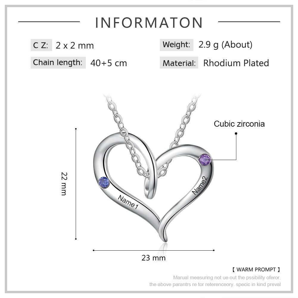 Personalized Inlaid Birthstone Love Heart Necklace Customized Name Engraving Necklace Couple's Gifts Customized Necklaces
