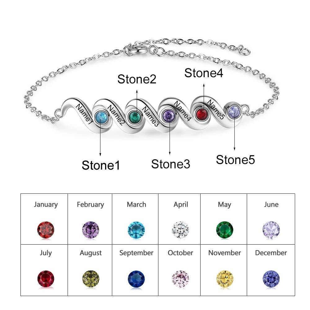 Personalized Mother Bracelet with 5 Inlaid Birthstones Custom Name Engraved Bracelets Christmas Gift for Friends Customized Bracelets